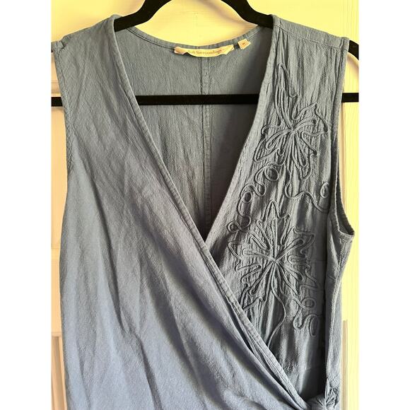 Soft Surroundings Cotton EmbroideredWrap Dress Blue Size Medium - Picture 2 of 8